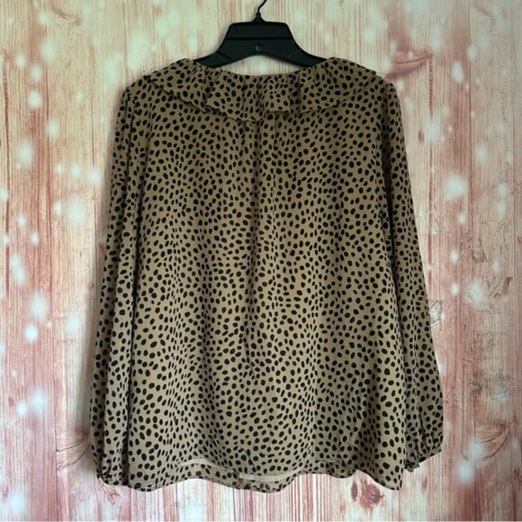 J. Crew Factory Camel Tan Spot Print Ruffle Front Blouse - Picture 7 of 10